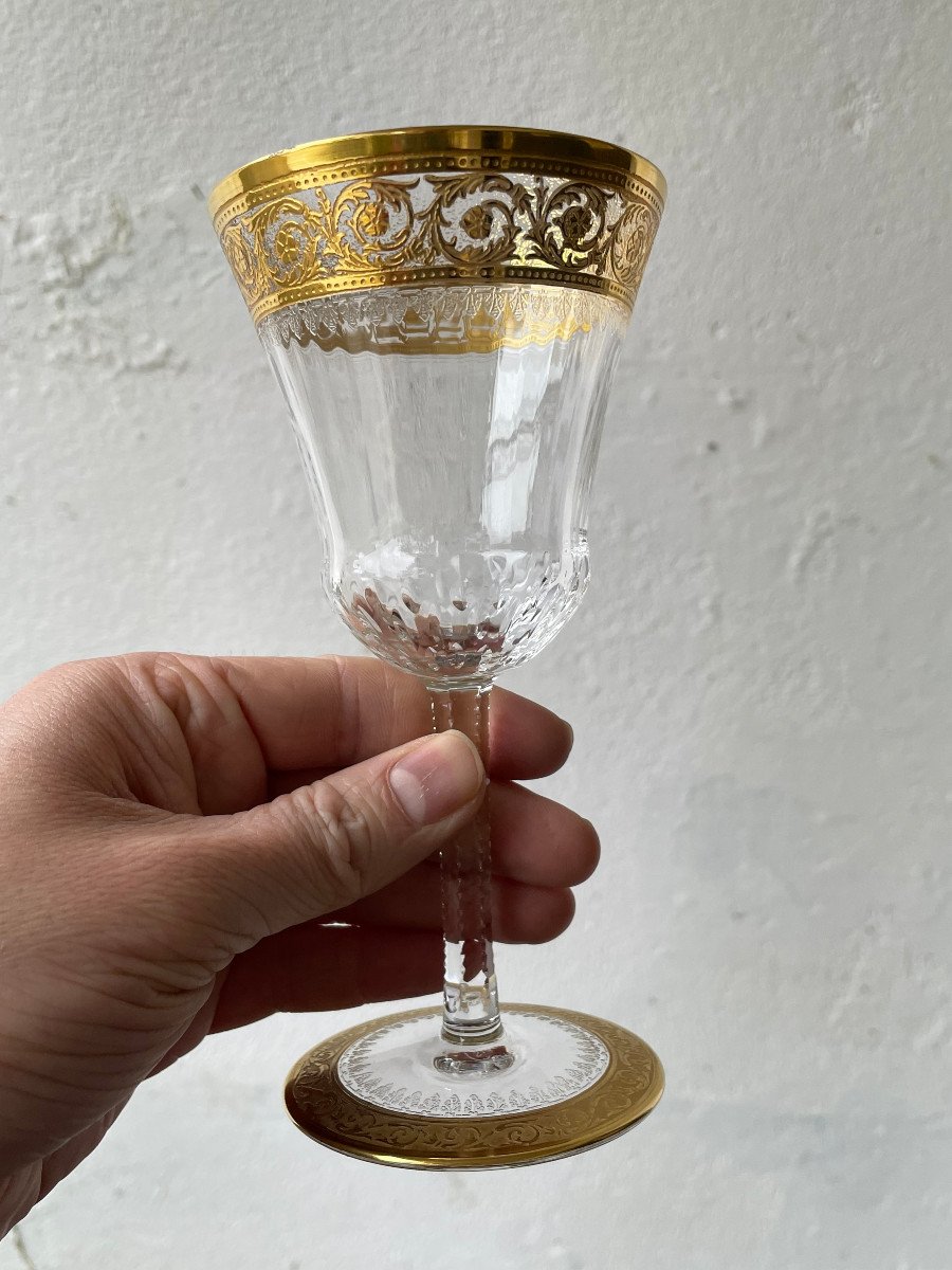 6 Red Wine Glasses - Saint Louis Model Thistle Golden Crystal-photo-3