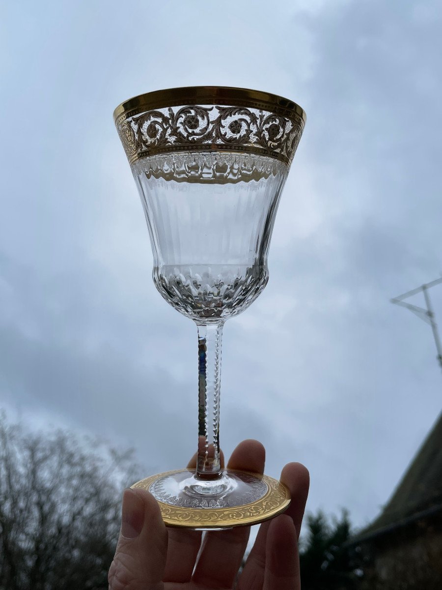 6 Red Wine Glasses - Saint Louis Model Thistle Golden Crystal-photo-4