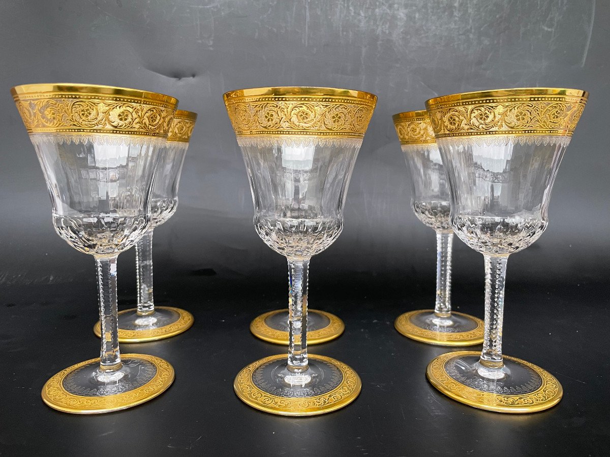 6 Red Wine Glasses - Saint Louis Model Thistle Golden Crystal