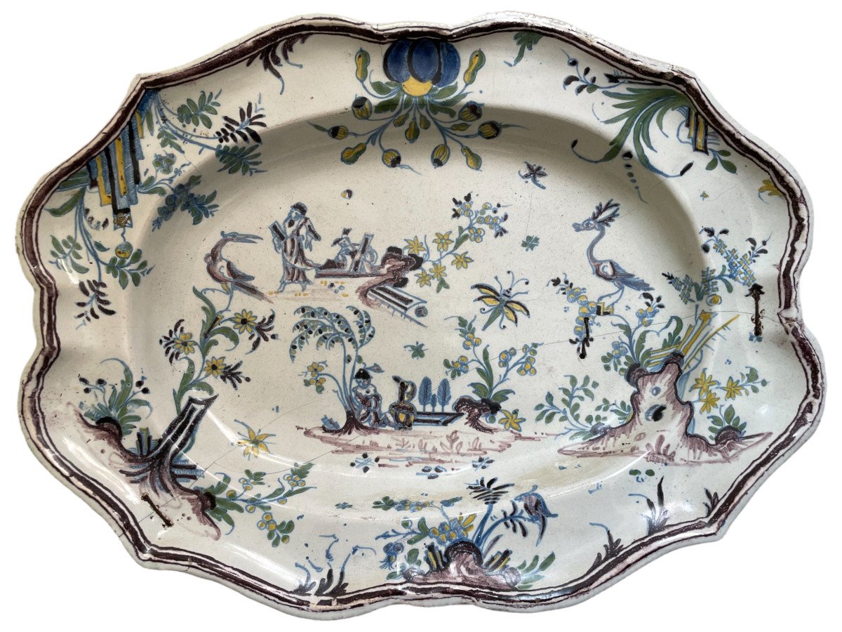 Old Large Dish In Faience Moustiers Epoque 18th