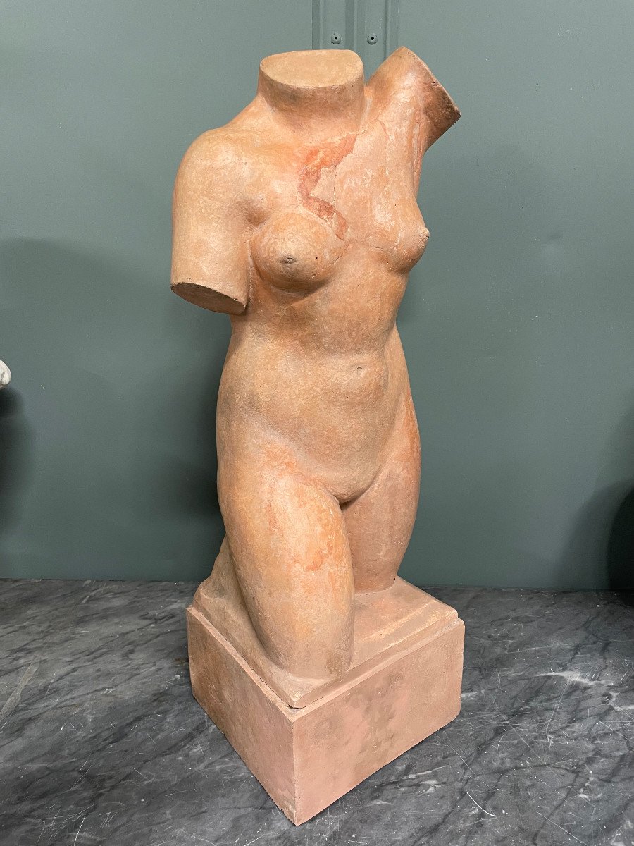 Sculpture In The Antique Torso Of Venus Terracotta Signed Henri Martinet-photo-2