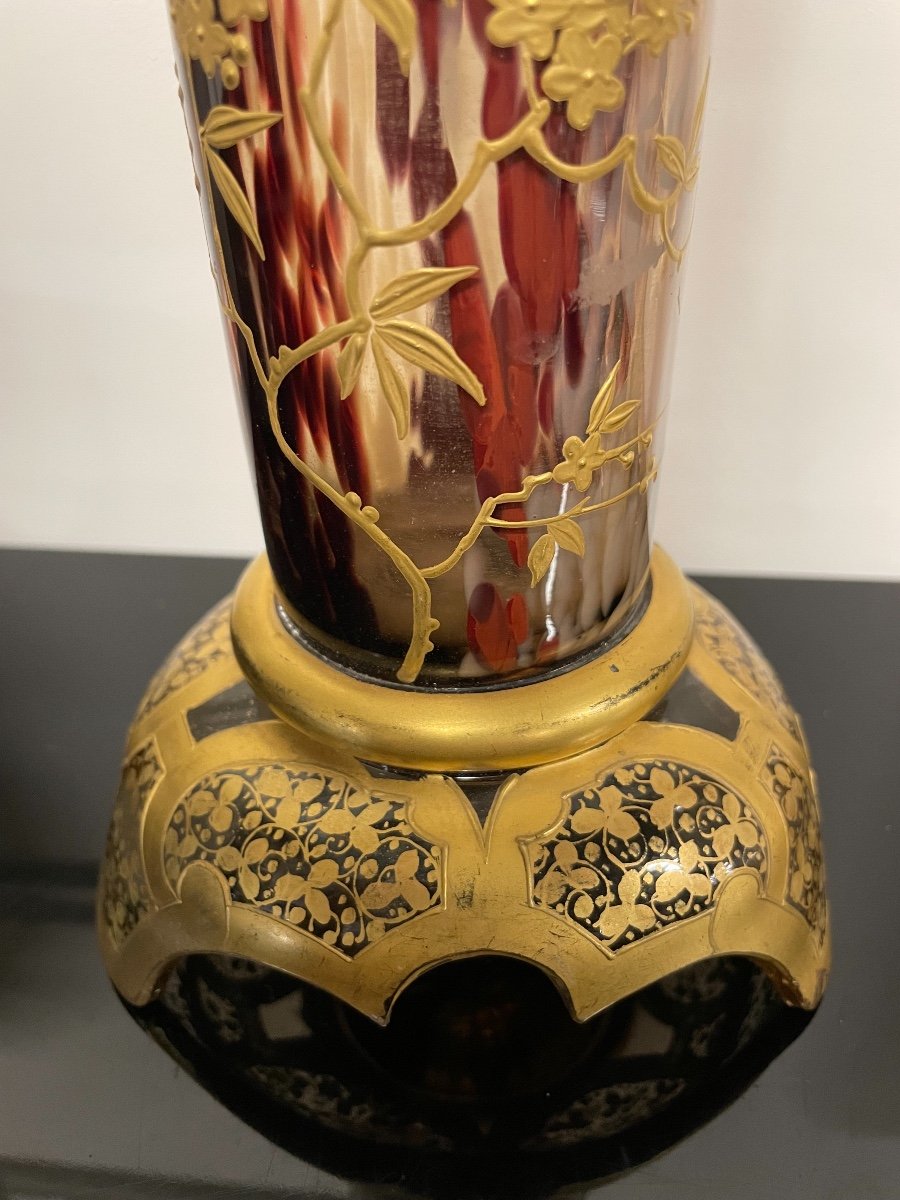 Mellerio Frères Verrerie d'Aubervilliers - Paire De Vases En Verre Japonisant Fin 19ème-photo-2