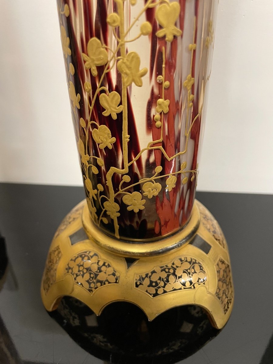 Mellerio Frères Verrerie d'Aubervilliers - Paire De Vases En Verre Japonisant Fin 19ème-photo-2