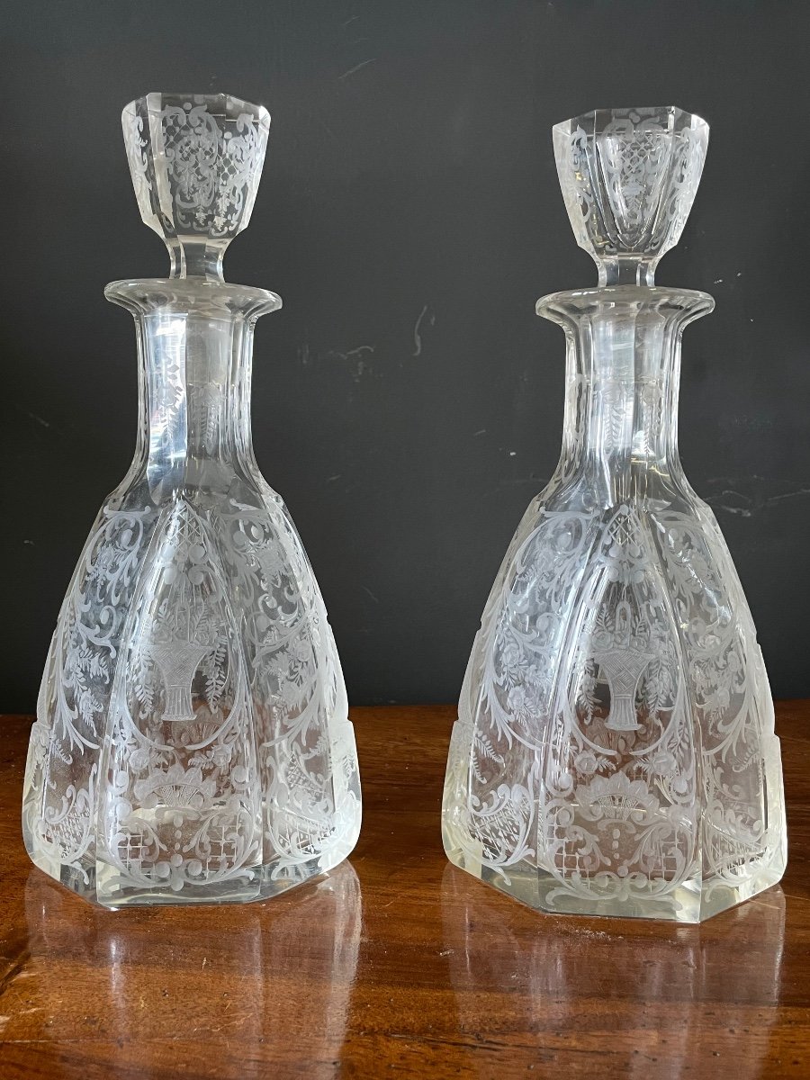 Paire De Carafes En Cristal Gravé époque 19ème-photo-6