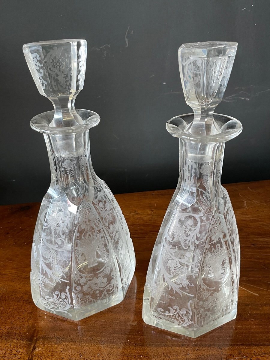 Paire De Carafes En Cristal Gravé époque 19ème-photo-8