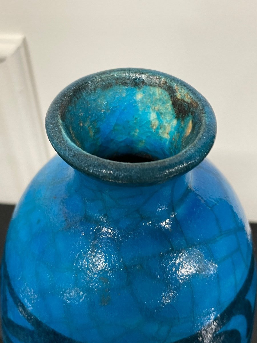 Raoul Lachenal - Art Deco Ceramic Blue Vase-photo-3