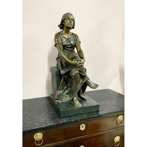 Alfred Boucher - Important Bronze Joan Of Arc H: 71 Cm