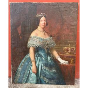 Portrait Of Queen Isabella II Of Spain Oil On Canvas