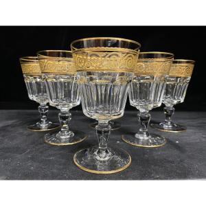 Baccarat - Modèle Eldorado 6 Verres à Eau Cristal Doré H: 14 Cm