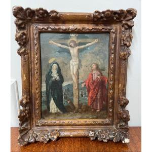 école Française Du 17ème - Crucifixion Peinture Sur Cuivre 