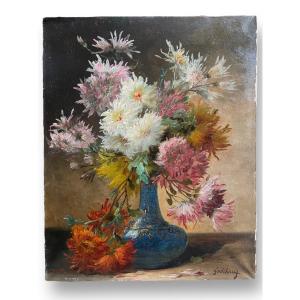 émile Godchaux - Nature Morte Au Vase Fleuri époque Fin 19ème