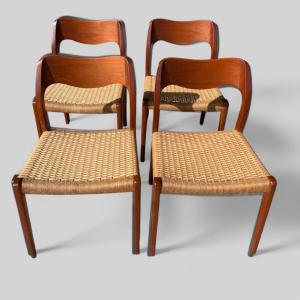 4 Chaises Vintage Scandinaves Niels Otto Moller Pour JL Mollers modèle 71 Danemark 1960