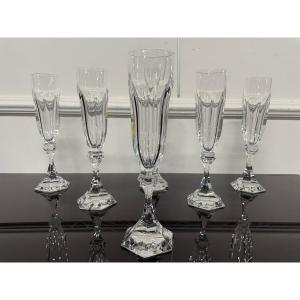 6 Saint Louis Crystal Champagne Flutes Chambord Model H: 22 Cm