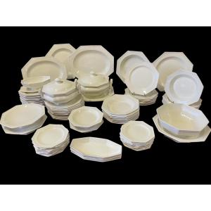 Creil Et Montereau - Octagonal Tableware Set Pearls Model 101 Pieces