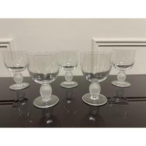 Lalique - Langeais Model - 5 White Wine Glasses In Lalique France Crystal H: 12 Cm