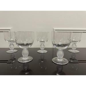 Lalique - Langeais Model - 5 Red Wine Glasses In Lalique France Crystal H: 13 Cm