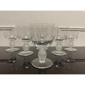 Lalique - Langeais Model - 6 Crystal Water Glasses Lalique France H: 14.5 Cm