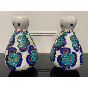 Charles Catteau - Paire De Vases Art Déco D946 Boch Frères