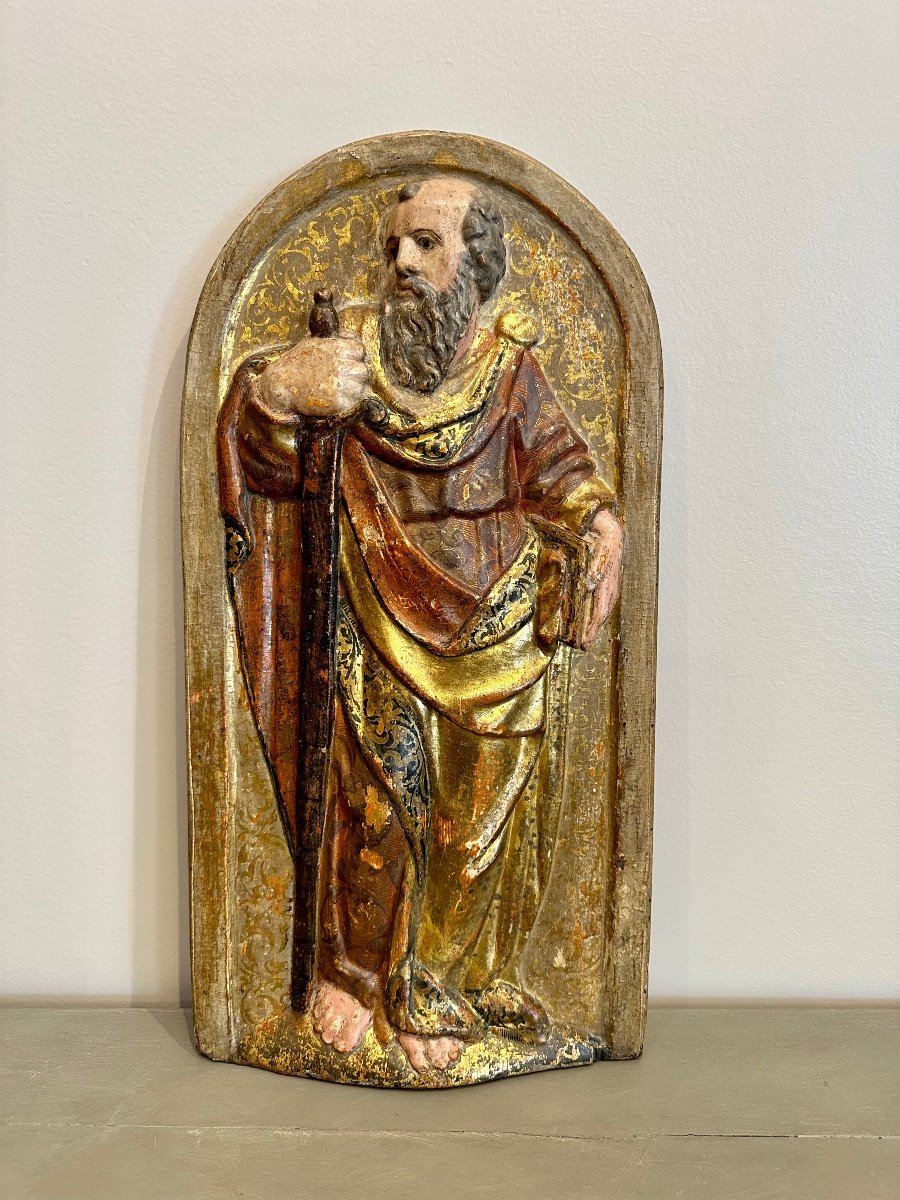 Élément De Retable En Bas Relief XVIIème « Saint Paul »-photo-2