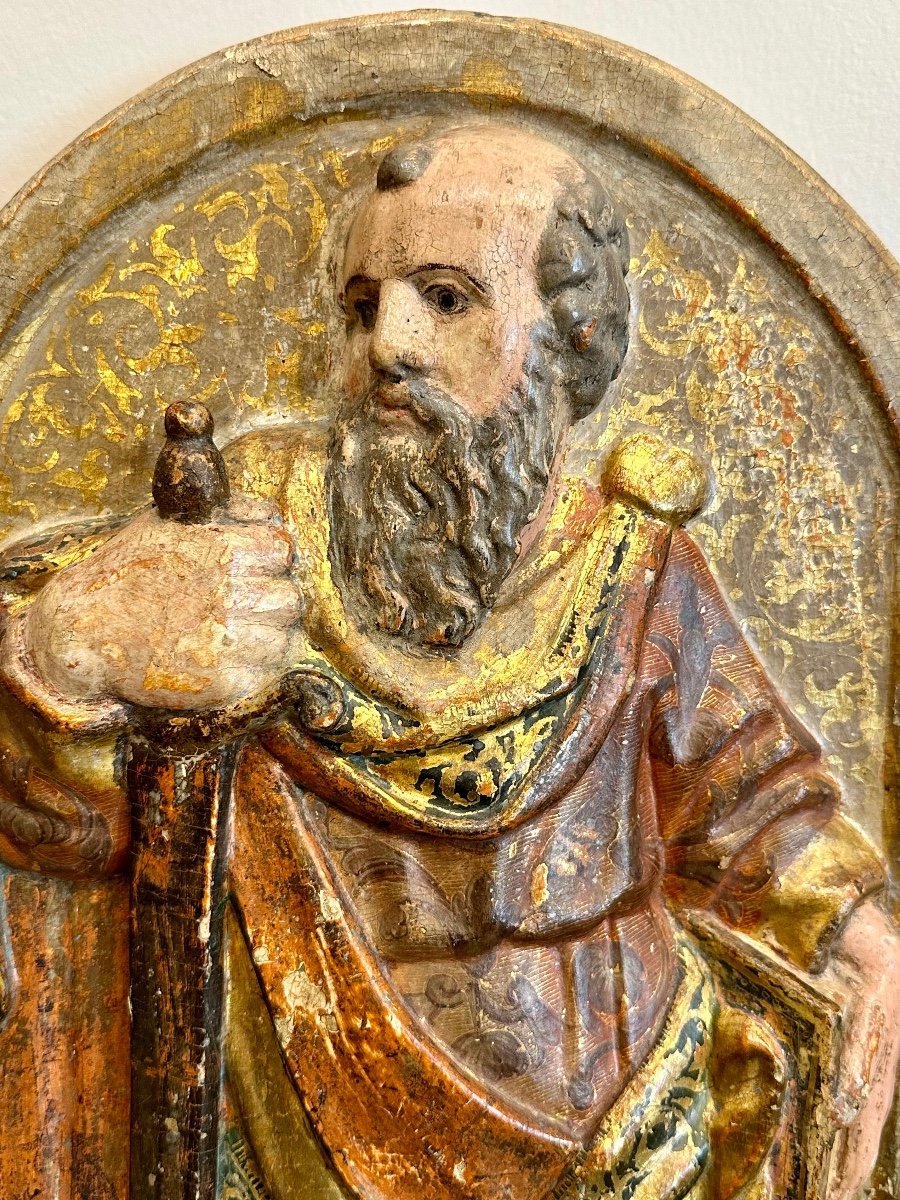 Élément De Retable En Bas Relief XVIIème « Saint Paul »-photo-3