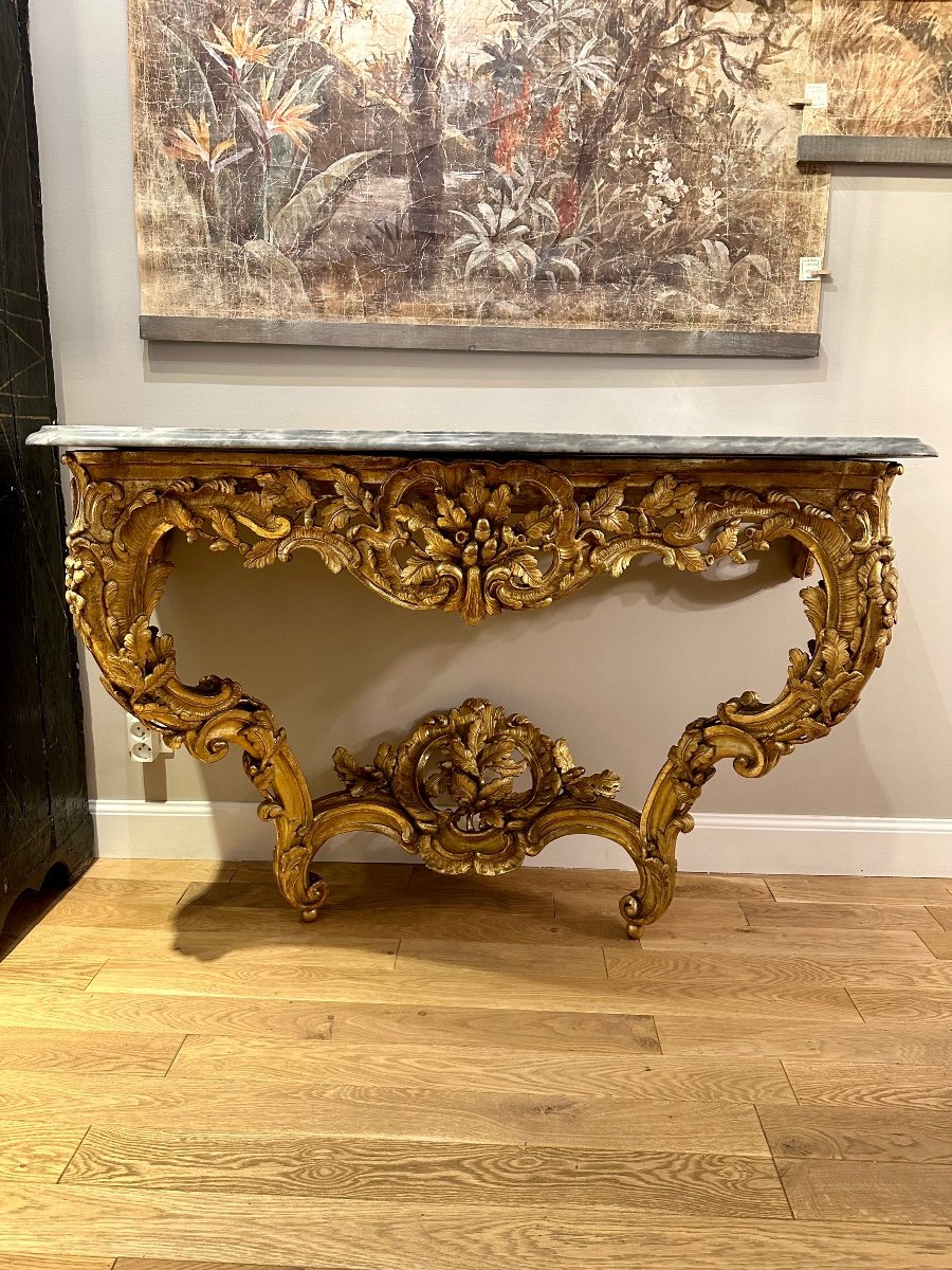 Grande Console En Bois Doré d'époque 18ème