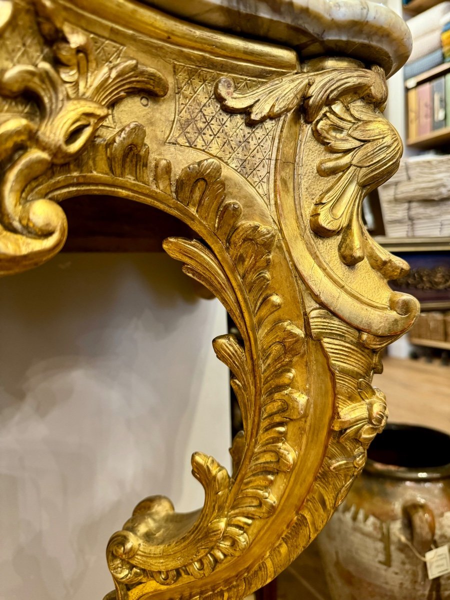 Console In Golden Wood With Crossbow Facade Louis XV Period-photo-5