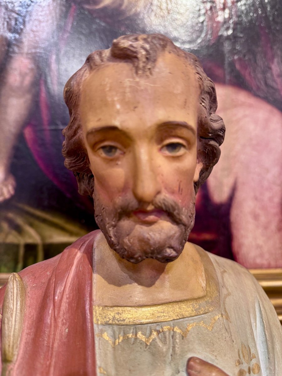 "saint Joseph" Statue En Terre Cuite Polychrome Circa 1900-photo-2