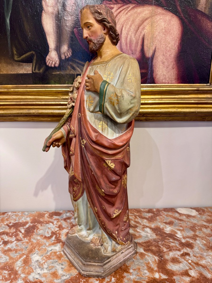 "saint Joseph" Statue En Terre Cuite Polychrome Circa 1900-photo-1