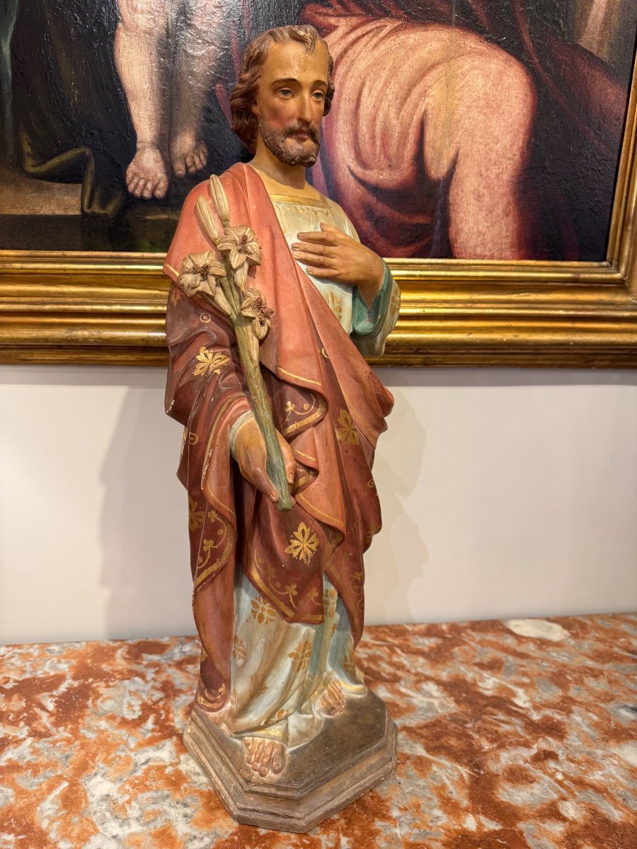 "saint Joseph" Statue En Terre Cuite Polychrome Circa 1900-photo-2