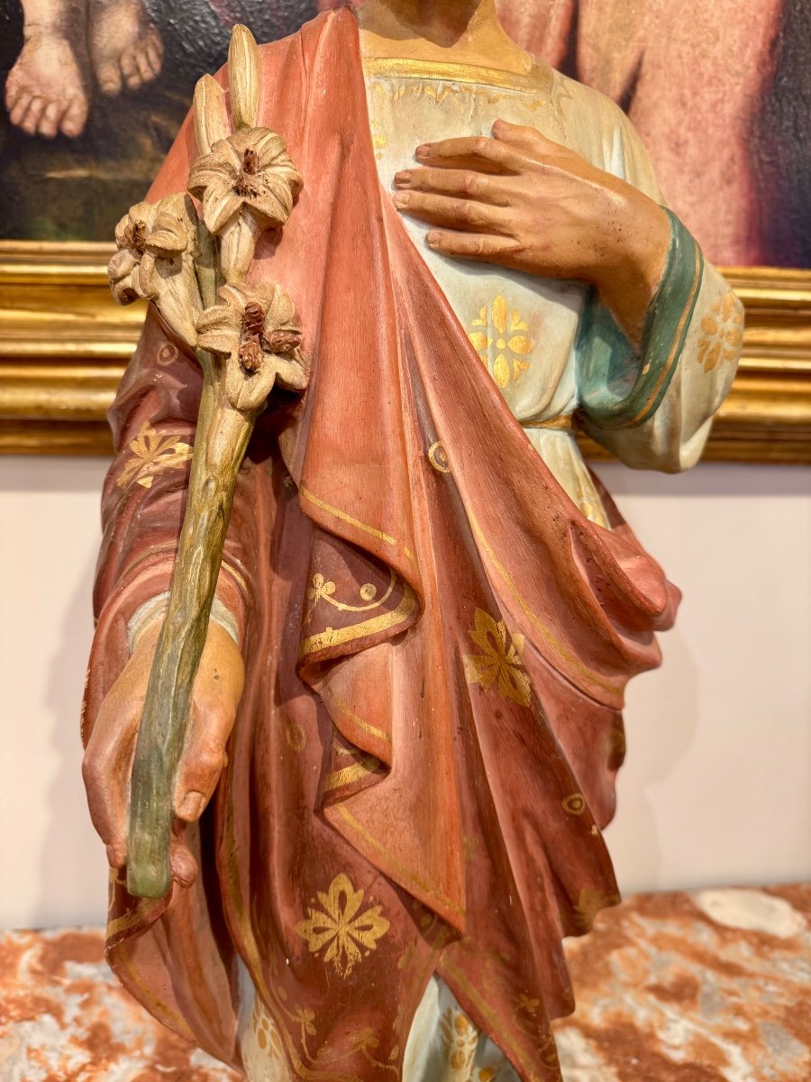 "saint Joseph" Statue En Terre Cuite Polychrome Circa 1900-photo-6