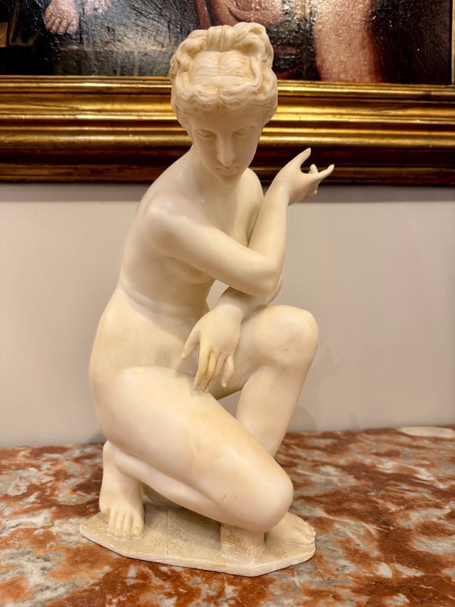 Alabaster Statue From  The Antique "aphrodite Surprised In The Bath" Or "venus De Lely"" -photo-2