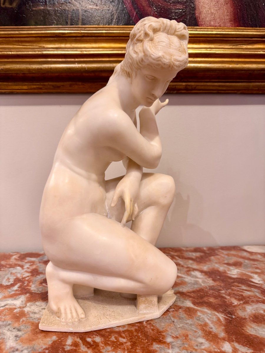 Alabaster Statue From  The Antique "aphrodite Surprised In The Bath" Or "venus De Lely"" -photo-4