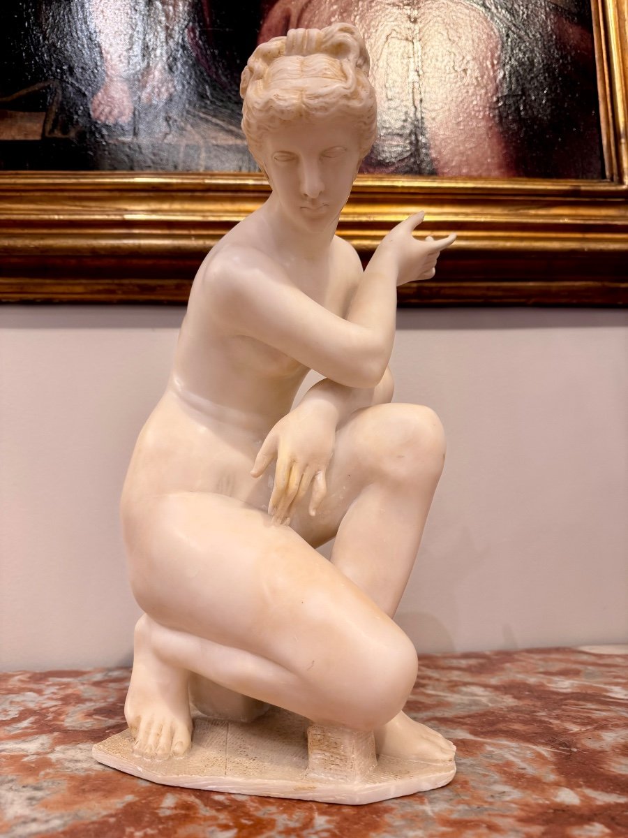 Alabaster Statue From  The Antique "aphrodite Surprised In The Bath" Or "venus De Lely"" -photo-8