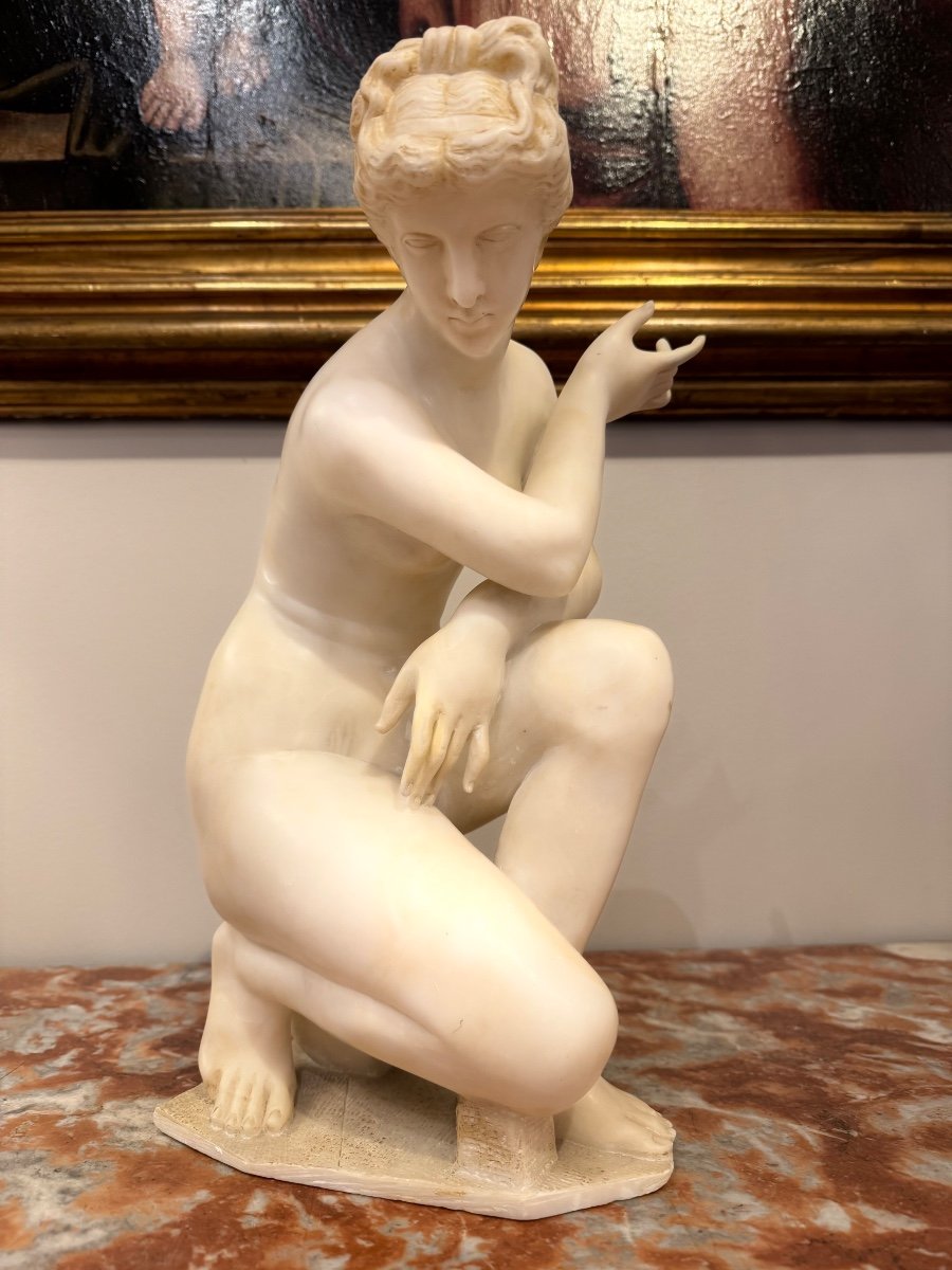 Alabaster Statue From  The Antique "aphrodite Surprised In The Bath" Or "venus De Lely"" 