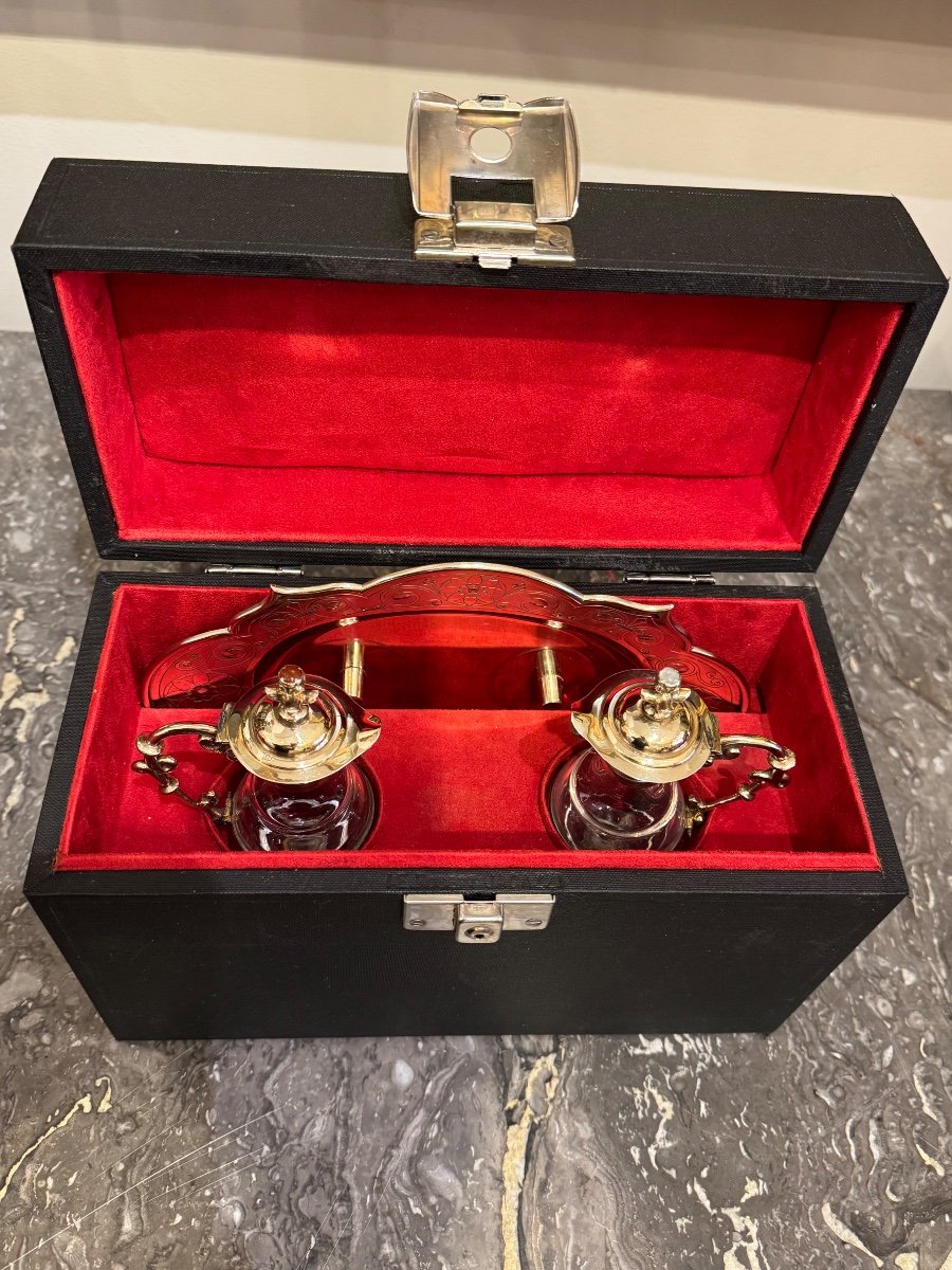 Pair Of Cruets With Their Tray In Sterling Silver Gilt. Triouillier & Fils Circa 1865.-photo-4