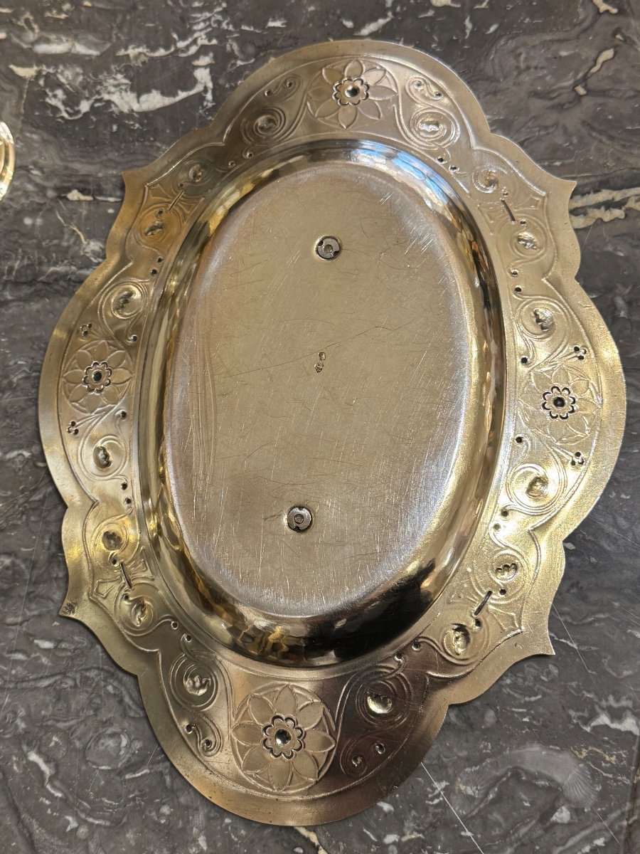 Pair Of Cruets With Their Tray In Sterling Silver Gilt. Triouillier & Fils Circa 1865.-photo-3