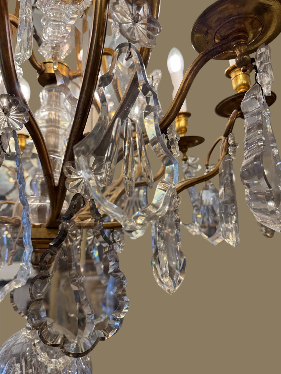 Large 9-light Chandelier In Bronze And Crystal, Late 19th Century-photo-6