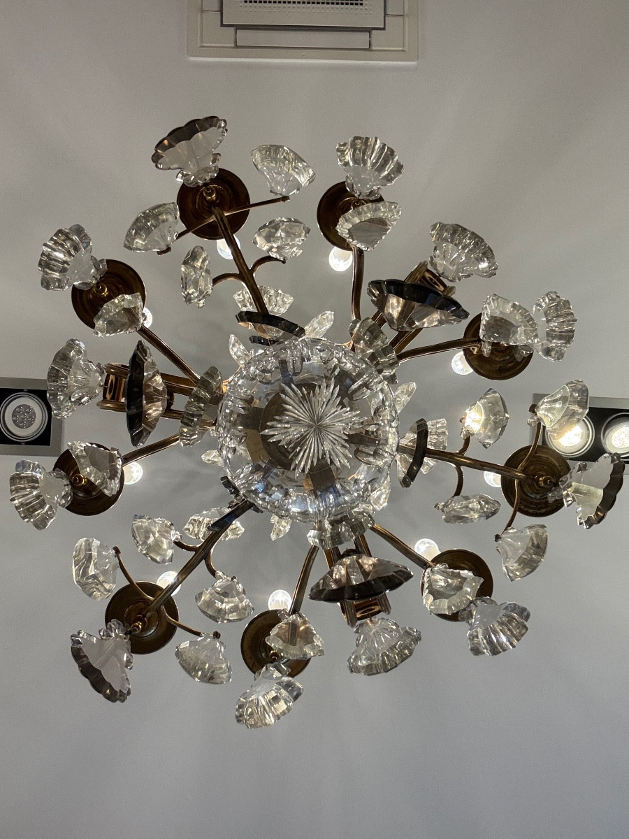 Large 9-light Chandelier In Bronze And Crystal, Late 19th Century-photo-7