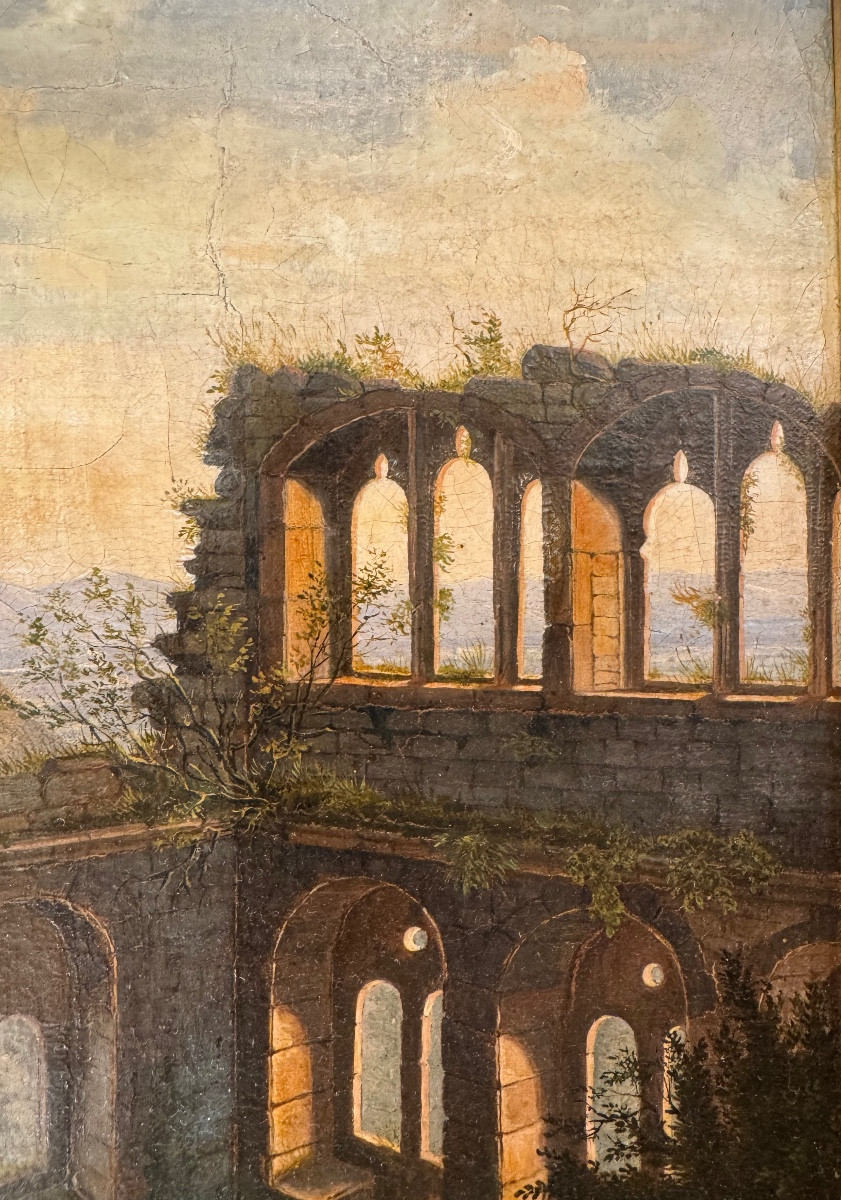 Italian School, Early 19th Century "animated Scene In Ruins" Hst-photo-2