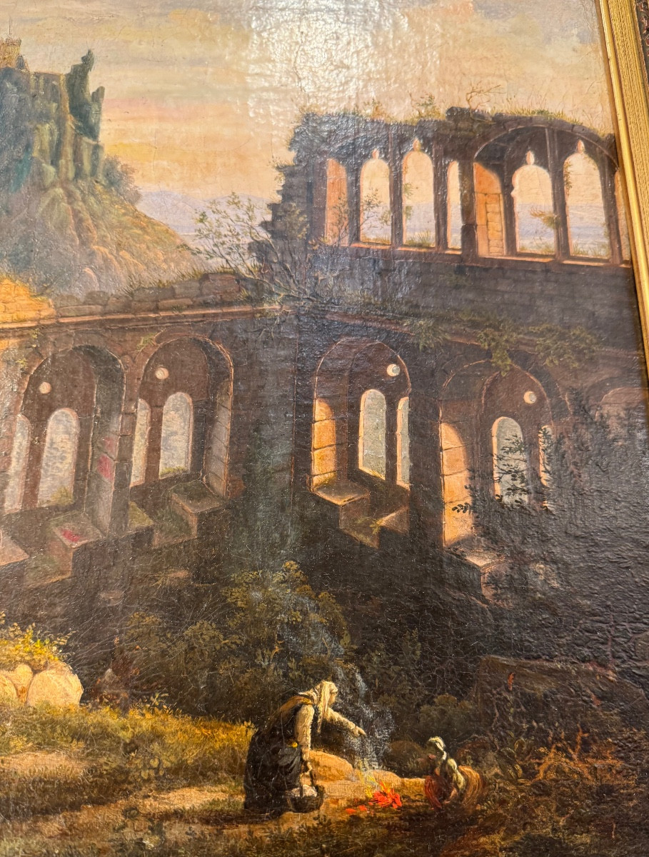 Italian School, Early 19th Century "animated Scene In Ruins" Hst-photo-6