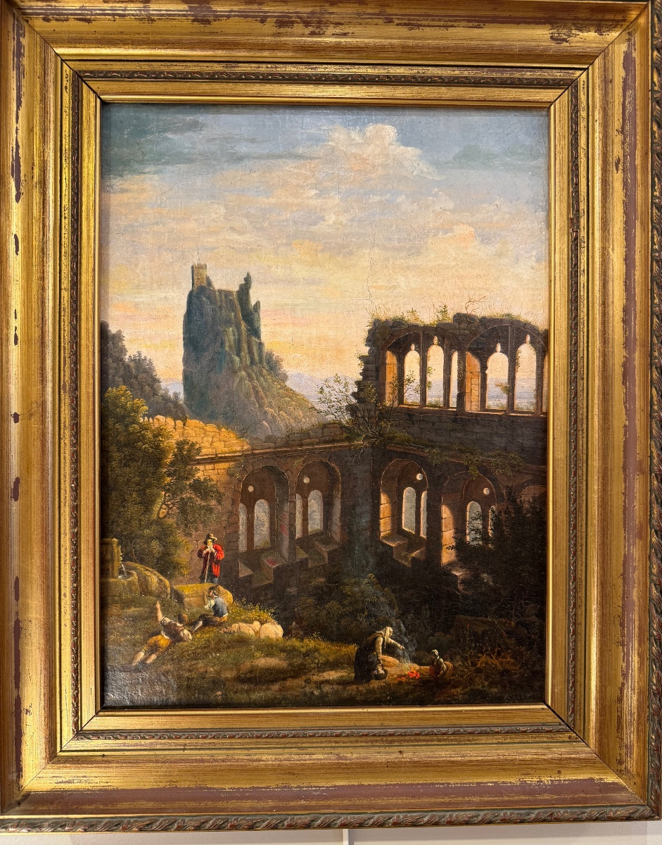 Italian School, Early 19th Century "animated Scene In Ruins" Hst-photo-7