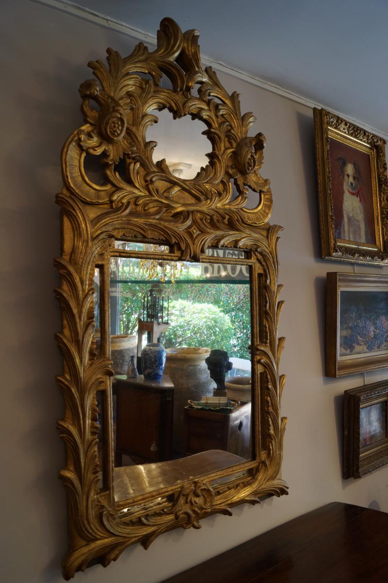 Grand Miroir à Fronton En Bois Doré d'Epoque Louis XV-photo-4