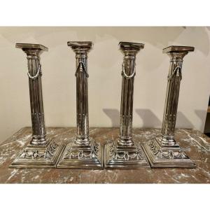 Set Of Four Candlesticks In Sterling Silver Late 18th