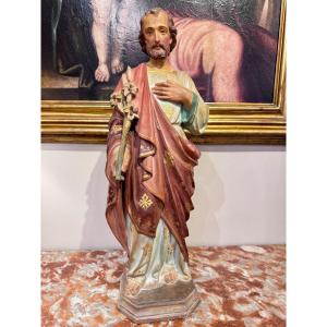 "saint Joseph" Statue En Terre Cuite Polychrome Circa 1900