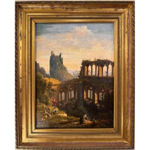 Italian School, Early 19th Century "animated Scene In Ruins" Hst