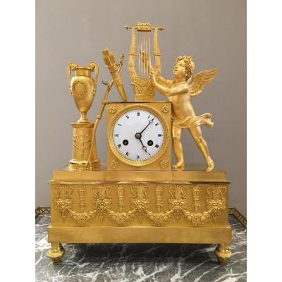 Pendule « Cupidon jouant de la lyre » Époque Empire