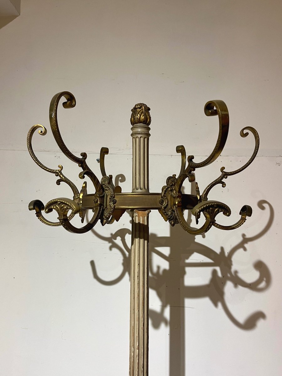  Coat Rack Louis XVI Style Lacquered Gray And Gold Rechampi-photo-2