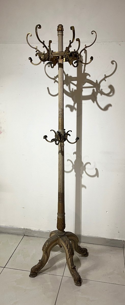  Coat Rack Louis XVI Style Lacquered Gray And Gold Rechampi-photo-1