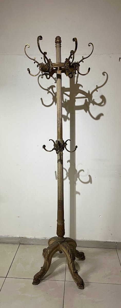  Coat Rack Louis XVI Style Lacquered Gray And Gold Rechampi-photo-2