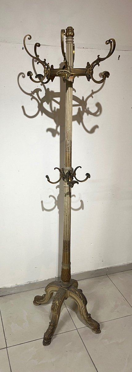  Coat Rack Louis XVI Style Lacquered Gray And Gold Rechampi-photo-3